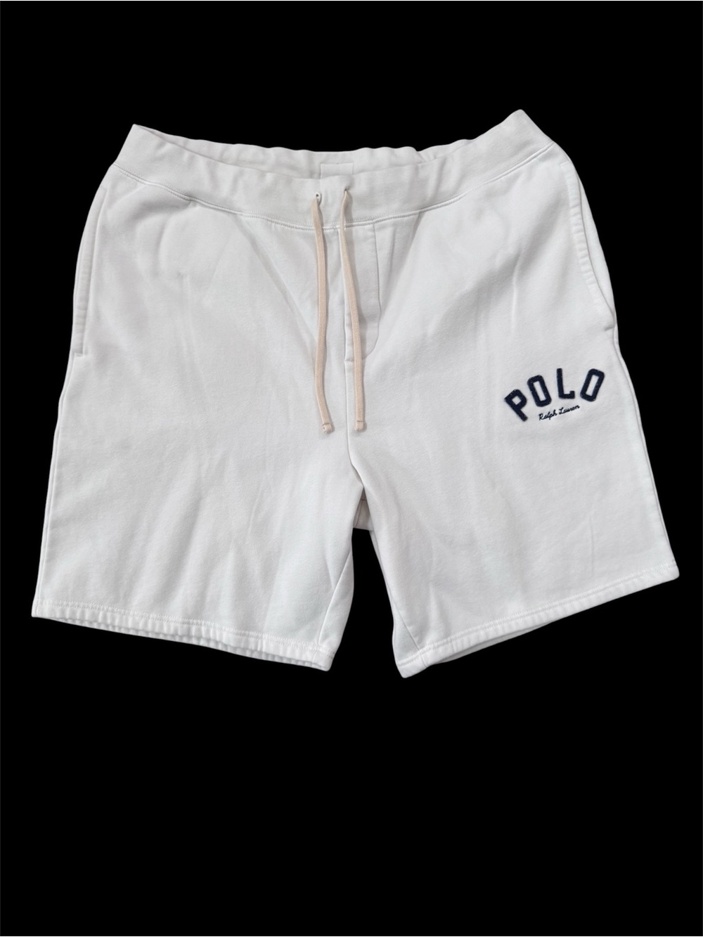 Polo by Ralph Lauren White Men's Cotton Drawstring Shorts with Navy Logo